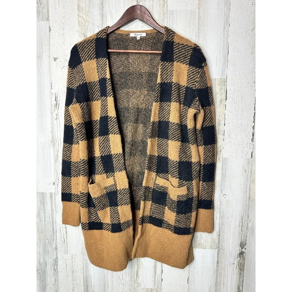 Madewell Buffalo Checked Long Cardigan Merino Wool & Alpaca Women's XXS